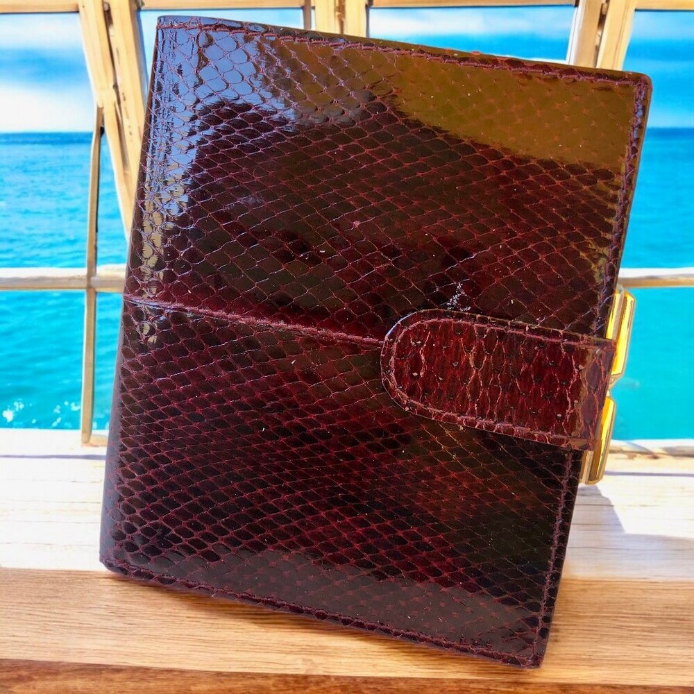 Genuine Snakeskin Wallet Vintage Oxblood Coin Purse Kiss Lock Bi-Fold Spain Soft